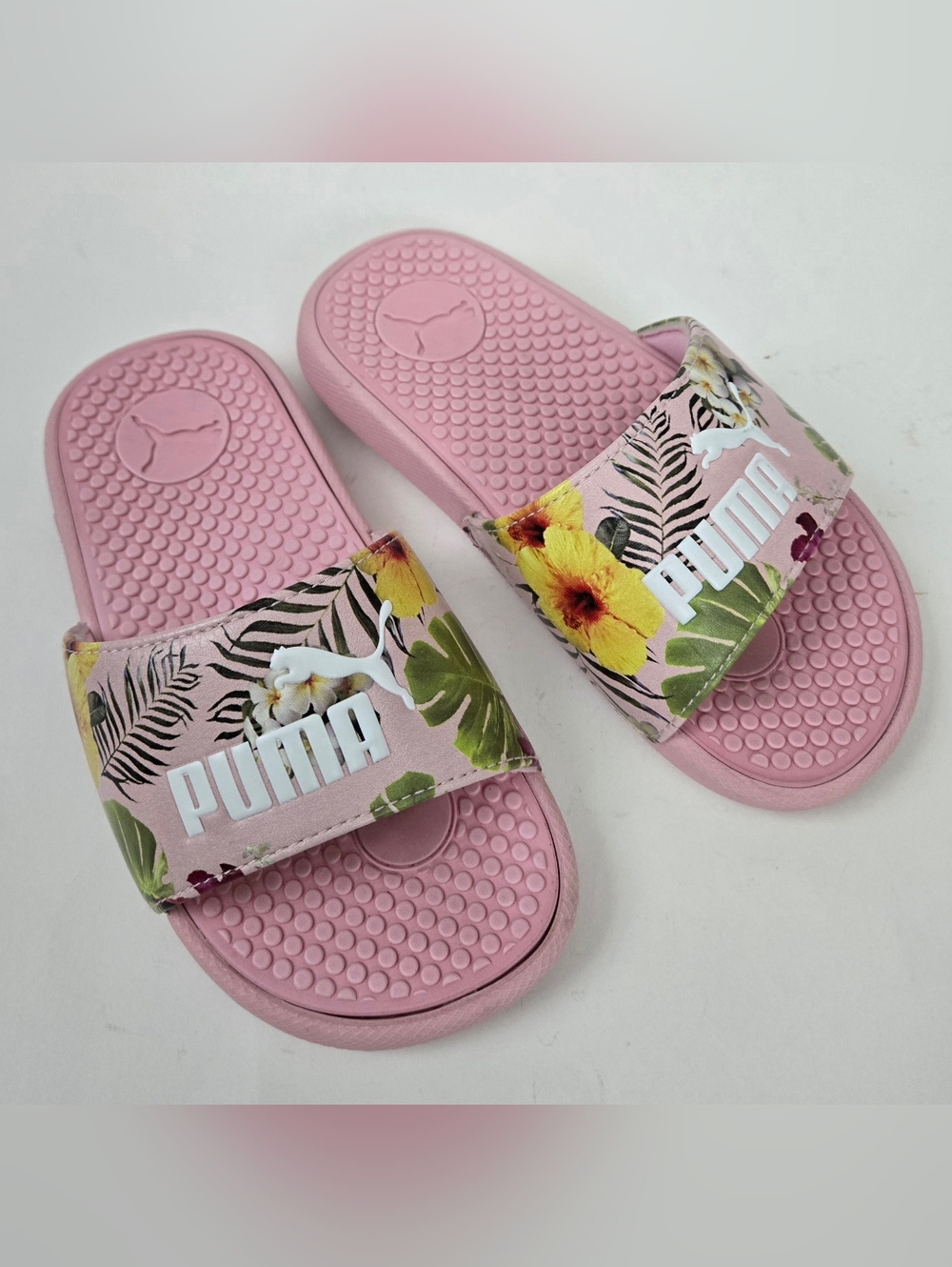Puma Cool Cat Toddler Girls 12C Slide Flip Flop Sandal Tropical Pink Floral Logo